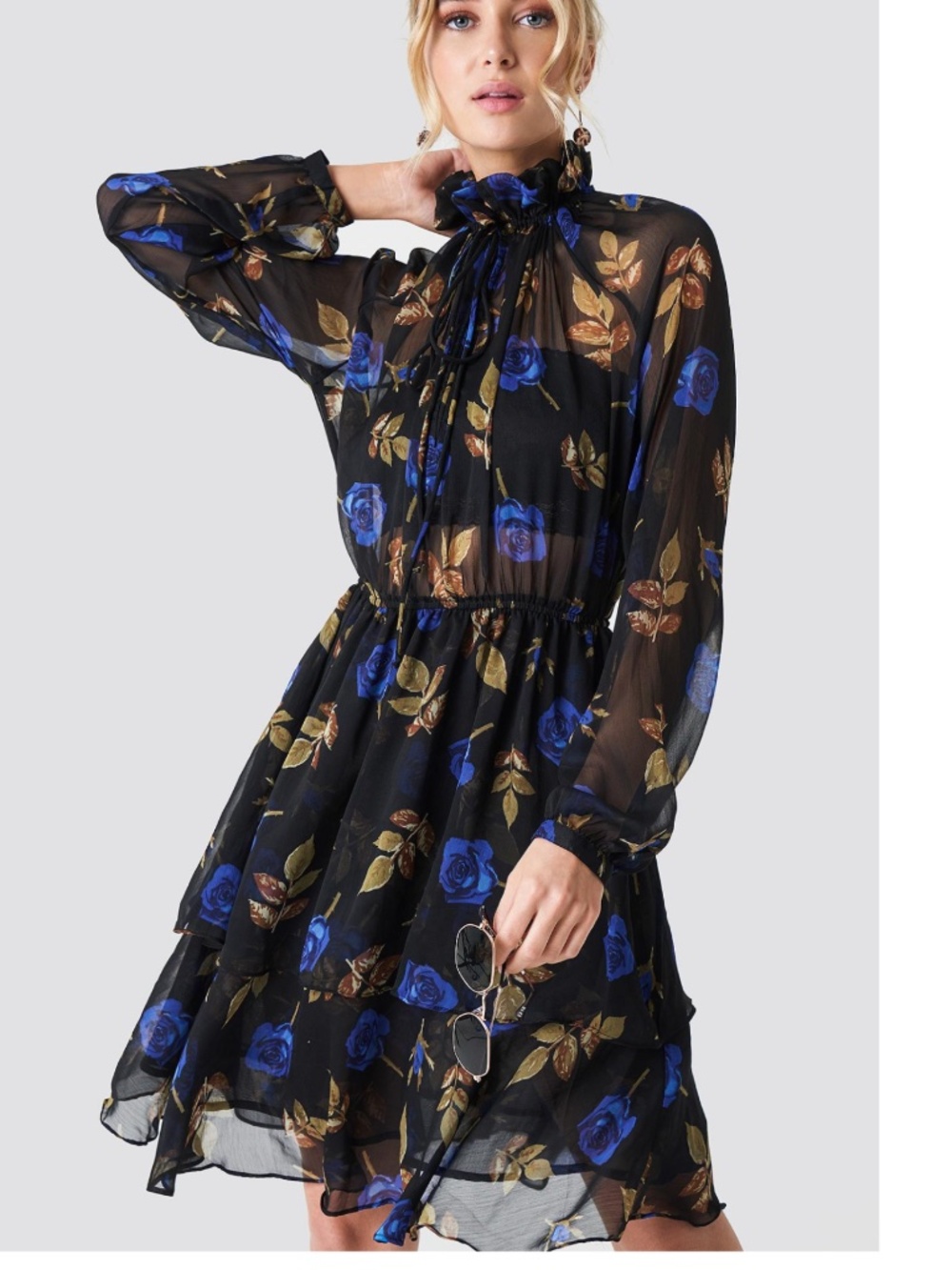 NA-KD high neck frill midi dress